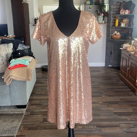 Lulus Light up the Night Champagne sequin dress - Picture 4 of 15